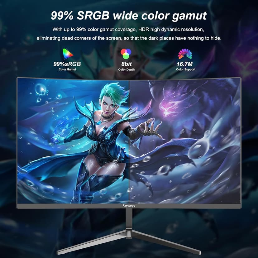 24 inch 3000R Curved Monitor 100Hz FHD 1920x1080p Refresh Rate 16:9 Aspect Ratio Ergonomic Tilt & VESA Compatible - Home Office Gaming Monitor Sync Visual Experience for Work & Play,HDMI * 2