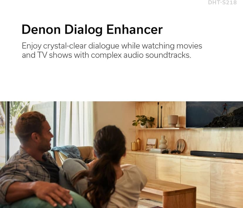 Denon DHT-S218 Sound Bar (Black), 2.1-Channel, 3D Audio with Dolby Atmos, 2 Built-in Subwoofers, Dual Midrange Drivers & Tweeters, 4K UHD HDMI with eARC, Dialog Enhancer, Multi-Pairing & Multi-Point