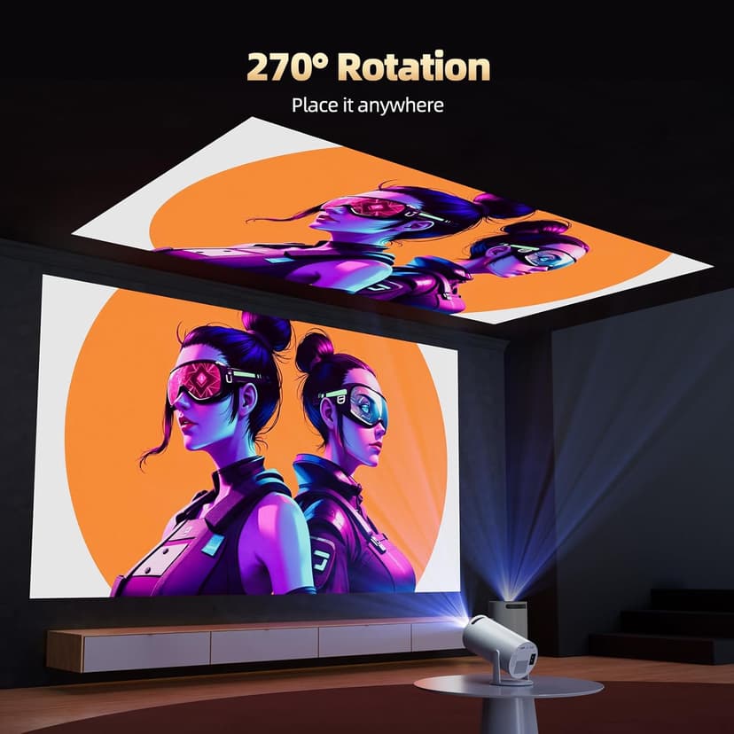 Mini Projector with WiFi and Bluetooth, Portable Projector Full HD 4K Support with Automatic Vertical Keystone Correction 270° Rotation Projector and Android 11.0 Smart Projector