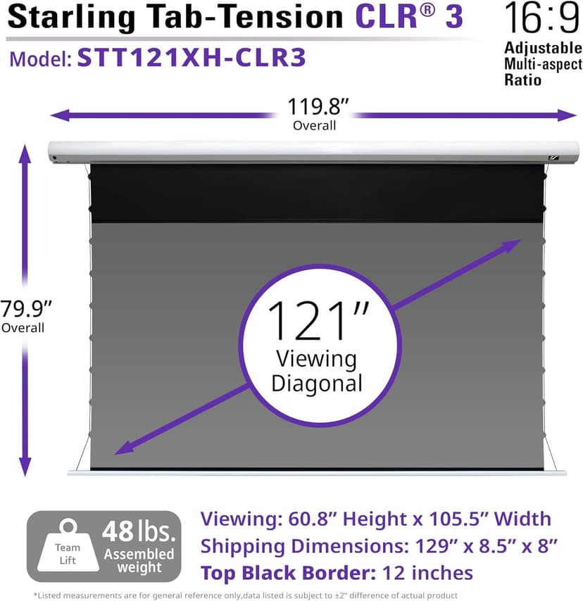 Starling Tab-Tension CLR® 3 Series Upgraded RC1 Kit, 121-INCH Diag.16:9 Ultra Short Throw Ceiling Ambient Light Rejecting (CLR/ALR) Electric Wall/Ceiling Retractable Projector Screen, STT121XH2-CLR3