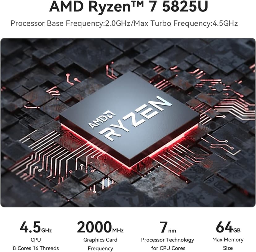 Beelink SER5 Pro Mini PC, AMD Ryzen 7 5825U(8C/16T, up to 4.5GHz), 32GB DDR4 RAM 500GB PCle3.0 SSD, SER5 Mini Computer Support 4K@60Hz Triple Display, WiFi6, BT5.2, DP+HDMI, Type-C
