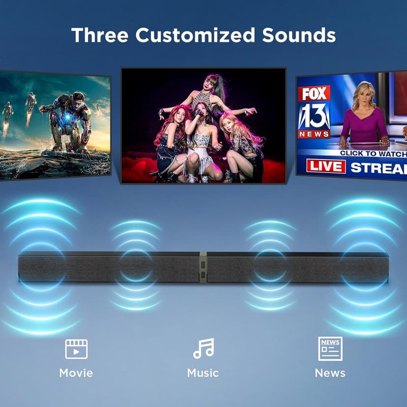 MZEIBO Sound Bar for Smart TV, 80W Bluetooth Soundbar 2 in 1 Detachable Design, Deep Bass, Home Theater Surround Sound, ARC/Optical/AUX Connections for TV/PC/Gaming/Projectors
