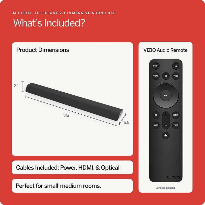 VIZIO M-Series All-in-One 2.1 Immersive Sound Bar with 6 High-Performance Speakers, Dolby Atmos, DTS:X, Built in Subwoofers and Alexa Compatibility, M213ad-K8, 2023 Model