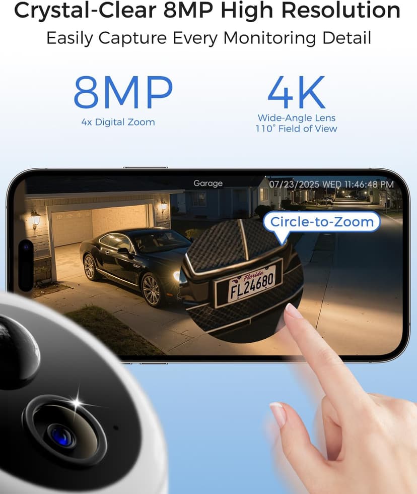 4K Security Cameras Wireless Outdoor, 2 Cam-Kit, 5G/2.4G WiFi Home Security Cameras System, 64GB Local Storage/No Subscription/Motion Tracking/Color Night Vision/360° View/IP66, Easy Setup