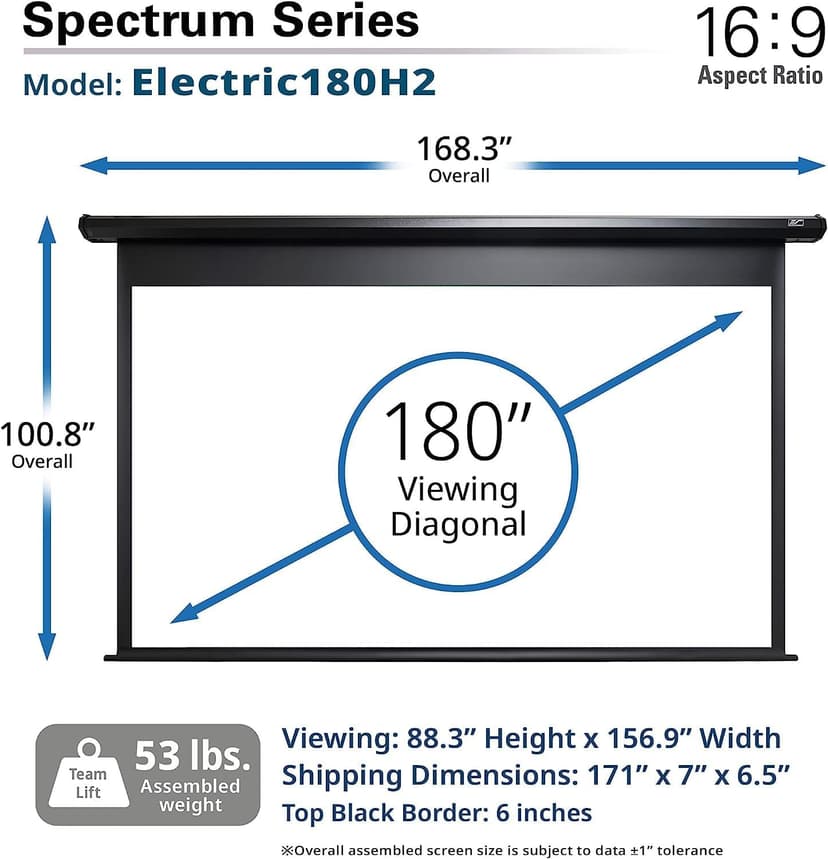 Motorized Projector Screen 180-INCH, Elite Screens Spectrum Swift-RC1 Remote, Electric Projection Screen Movie Home Theater Gaming 4K/8K, ELECTRIC180H2