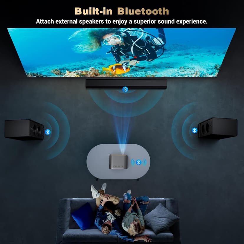 Projector with WiFi and Bluetooth: [Auto Focus/Keystone] - NICPOW Full HD 1080P 4K Supported Portable Bluetooth Projector for Gaming Devices and Phones - Ideal for Indoor Outdoor Use - Grey