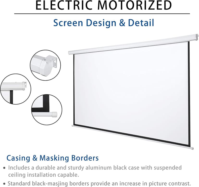 Kayle 120" Motorized Projector Screen Electric Diagonal Automatic Projection 16:9 HD Movies Screen for Home Theater Presentation Education Outdoor Indoor W/Wireless Remote, Wall/Ceiling Mount (White)