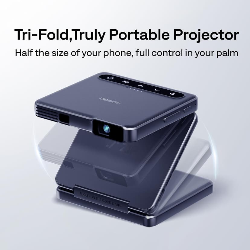 Aurzen ZIP Tri-Fold DLP Truly Mini Projector, Pocket Size, Zero-Lag Focus, One-Click Screen Mirroring, Full-Screen Mode, Type-C Fast Charging, 5,000mAh Battery, Indoor Outdoor Portable Projector, Blue