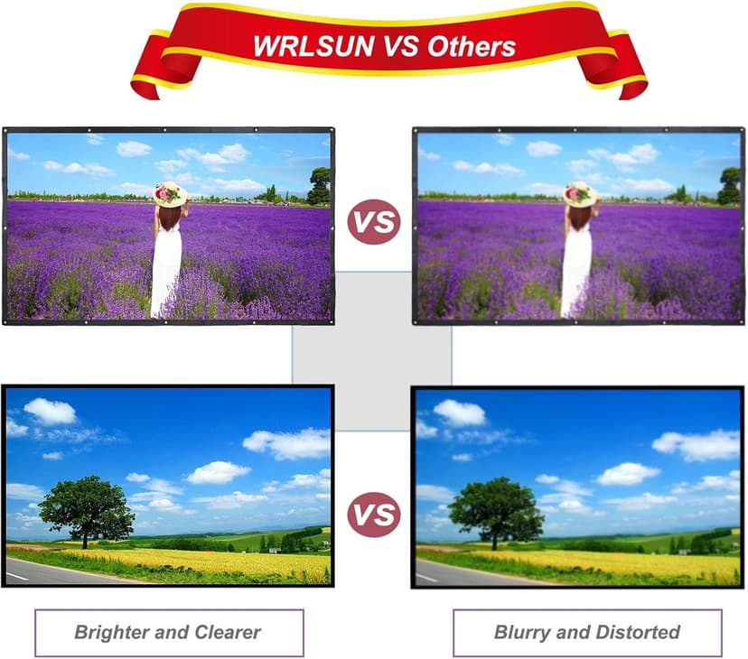 300 Inch Big Size Portable Outdoor Projector Screen, WRLSUN HD 16:9 Large Foldable Thick Canvas Material Home Theater Projection Movie Screen for Outdoor Camping/Office/School/Party/Sports Show