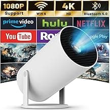 Mini Projector with WIFI 6 and Bluetooth, 4K 1080P Support Portable Projector 180° Rotatable 130'' Screen Movie Projector Auto Keystone Compatible for Laptop, PC, Smartphone (White)