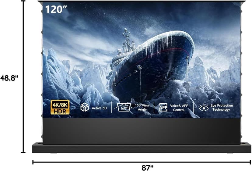 IN&VI Motorized ALR Floor Rising Projector Screen for Long/Standerd Throw Projector,Movie Screen for Home Theater,Motorized Projector Screen 4K/8K Ultra HD Active 3D (120 Inch/16:9)