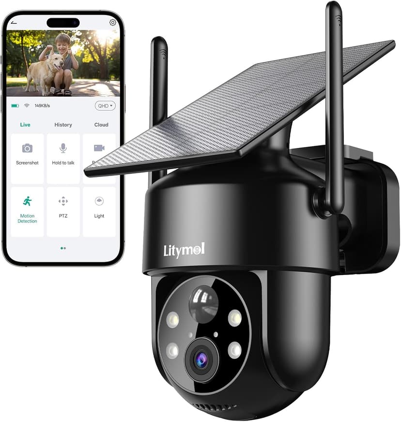 Solar Security Cameras Wireless Outdoor, 2K 360° View Cameras for Home Security, Color Night Vision, AI & PIR Motion Detection, 2-Way Audio, Spotlight Siren Alarm, IP65, SD/Cloud Storage