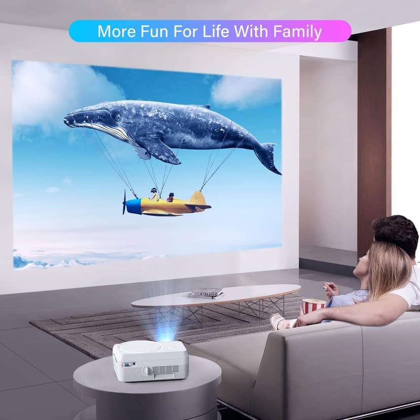 Full HD Bluetooth Projector Built in DVD Player, 12000LM 1080P Supported, Portable Mini DVD Projector for Outdoor Movies, 250" Home Theater, Compatible with iOS/Android/TV Stick/PS4/HDMI/USB/TF Card