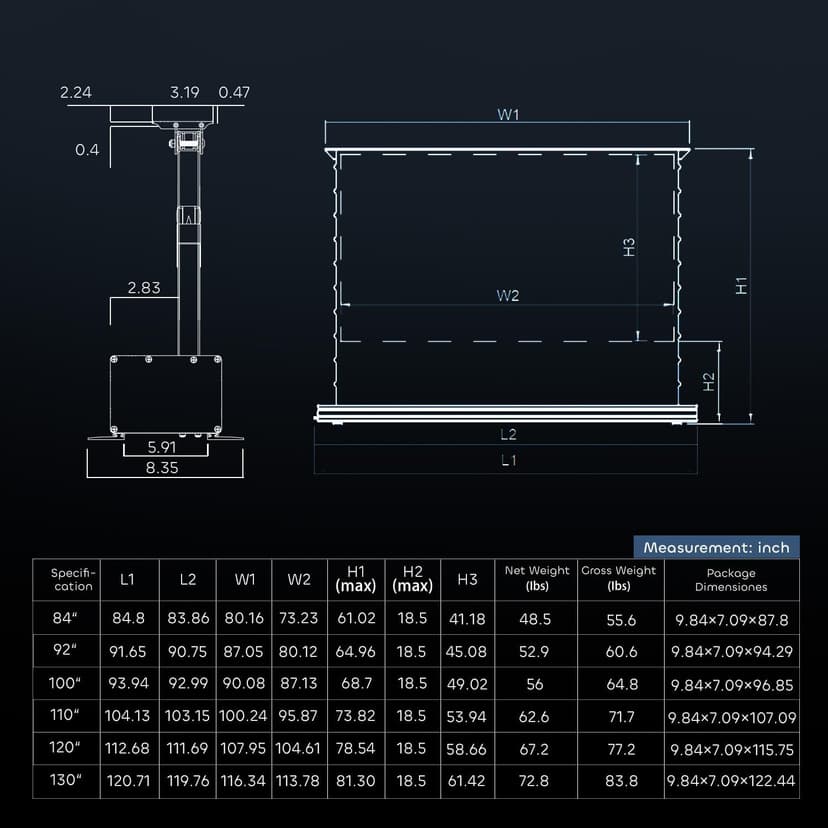 NothingProjector Projector Screen, 120 inch, Ambient Light Rejecting ALR, 4K UHD, Motorized Floor Rising Electric with Remote, Ground Up for Ultra Short Throw Projectors, No Installation NothPJ