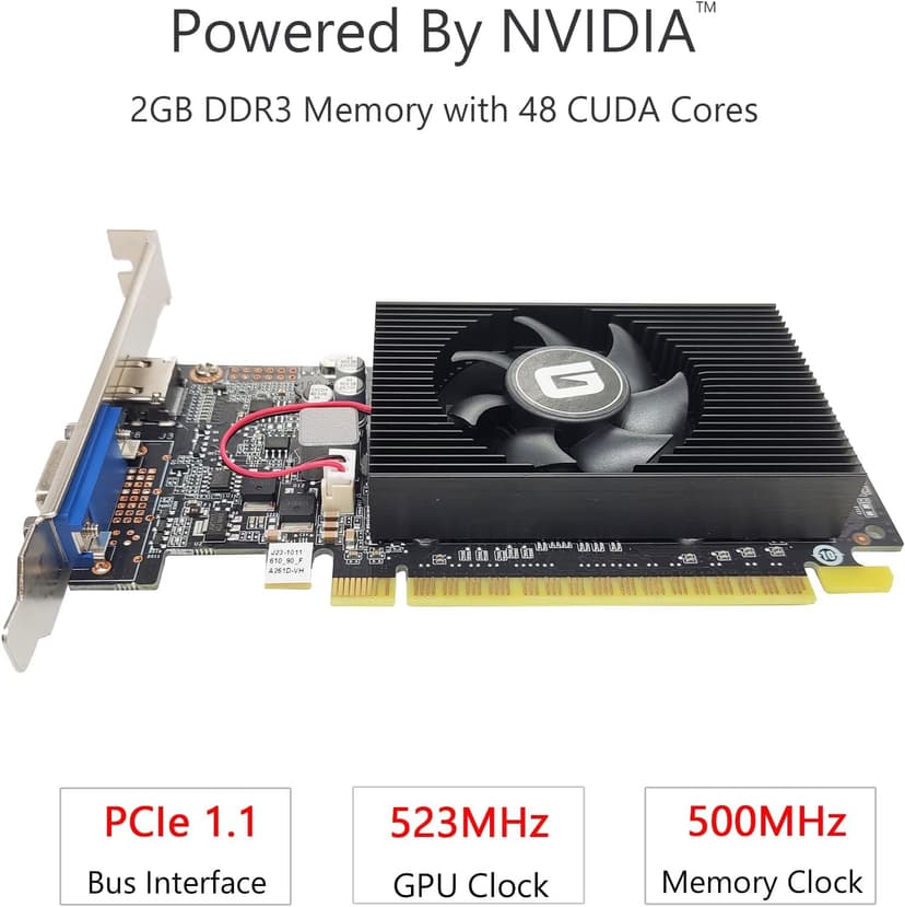 GeForce GT 610 2G DDR3 Low Profile Graphics Card, PCI Express 1.1 x16, HDMI/VGA, Entry Level GPU for PC, SFF and HTPC, Compatible with Win11