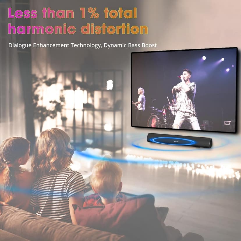 BESTISAN Soundbar, TV Sound Bar with Wired HDMI and Wireless Bluetooth 5.0 Home Theater System (28 Inch, Enhanced Bass Technology, 3-Inch Drivers, Bass Adjustable, Wall Mountable, DSP)