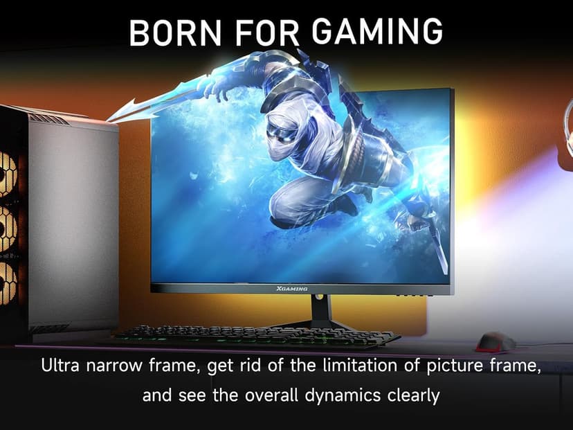 memzuoix 27 inch Gaming Monitor, QHD 2560×1440p, 144Hz/165Hz 100% sRGB, 1ms, FreeSync, HDMI&DisplayPort×2, Built-in Speakers and LED Rainbow Light, VESA Mountable, Black