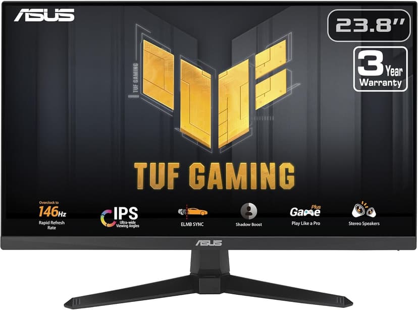ASUS TUF Gaming 24” (23.8” viewable) 1080P Monitor (VG249QE5A) - Full HD, Overclock to 144Hz, IPS, Extreme Low Motion Blur Sync, 1ms, Speakers, Variable Overdrive, DisplayWidget Center, 3 yr Warranty