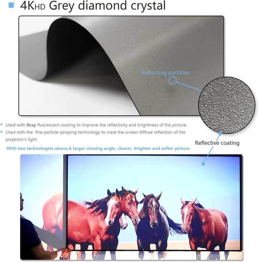 150 Inch Pull Down Projector Screen, Grey Crystal 2.0 Gain Partial Ambient Light 4K HD Tab-Tensioned Projector Screen Wall Mount Ceiling Mount for Short Throw Projector Movie Home Theater Cinema