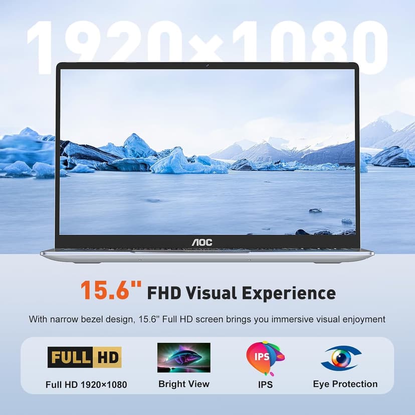 AOC 2025 AX15 Laptop Computer, 15.6-inch FHD Screen, Work Laptops with N97 Processor(Up to 3.6GHz) 16GB RAM, 512GB SSD, Windows 11 Laptop Computer, Light&Thin, Metal Shell, Webcam, Type-C, USB3.2