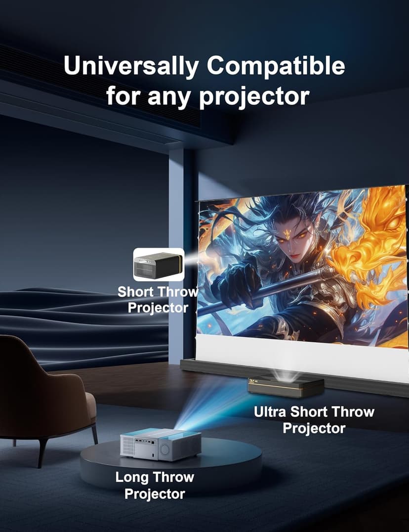 IN&VI 100" Motorized Floor Rising Projector Screen for UST Long/Standerd Throw Projector,Matte White Projector Screen Motorized for Home Theater,Movie Screen 4K/8K Ultra HD Active 3D