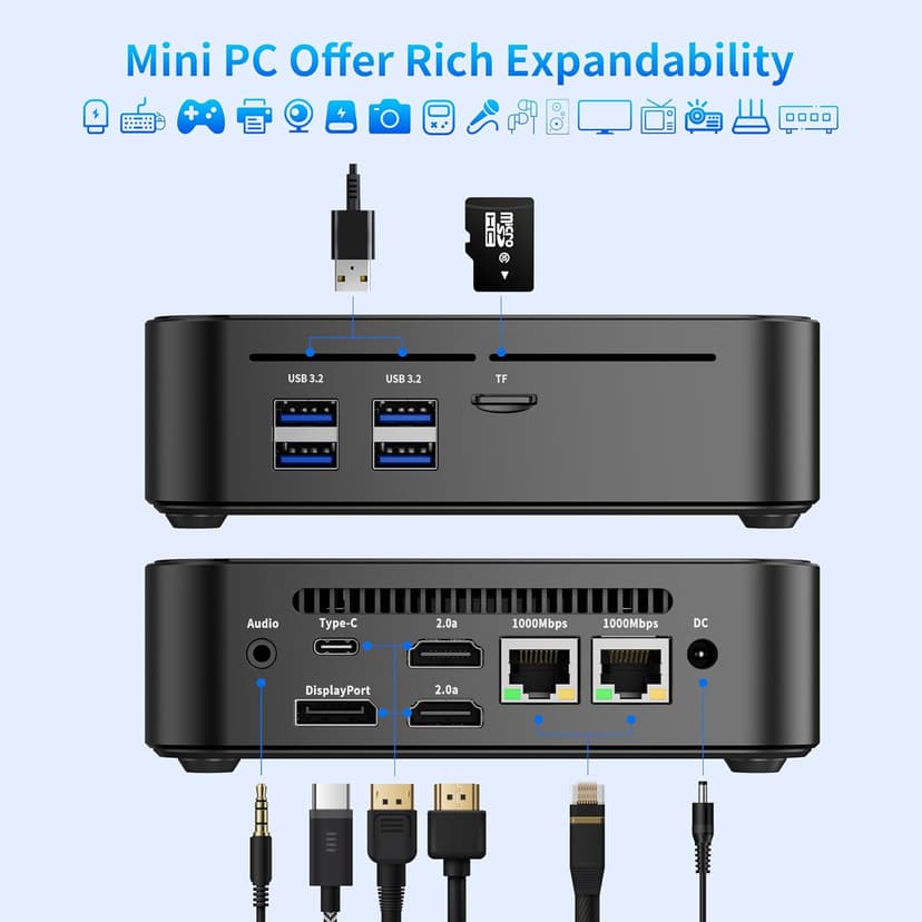 DreamQuest Mini PC W-11 Pro N150 (up to 3.6GHz) 32GB DDR4 RAM 1TB PCIe M.2 SSD Mini Desktop Computer 4K HDMI/DP/USB Type C/WiFi 5/USB3.1/BT5.0/Micro PC for Home & Business