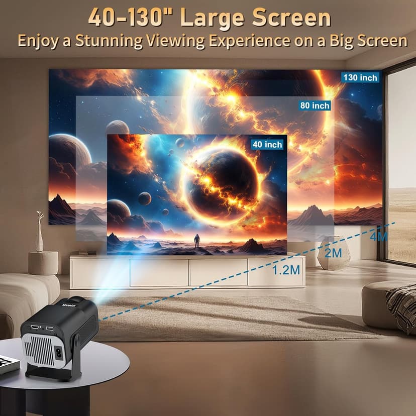 [Built-in App] Mini Projector 1080P Full HD, 4K Projector with 180° Rotation, Portable Projector WiFi 6 & Bluetooth 5.2 Support,Featuring Auto Keystone Correction,HDMI/USB Connectivity Projector Black