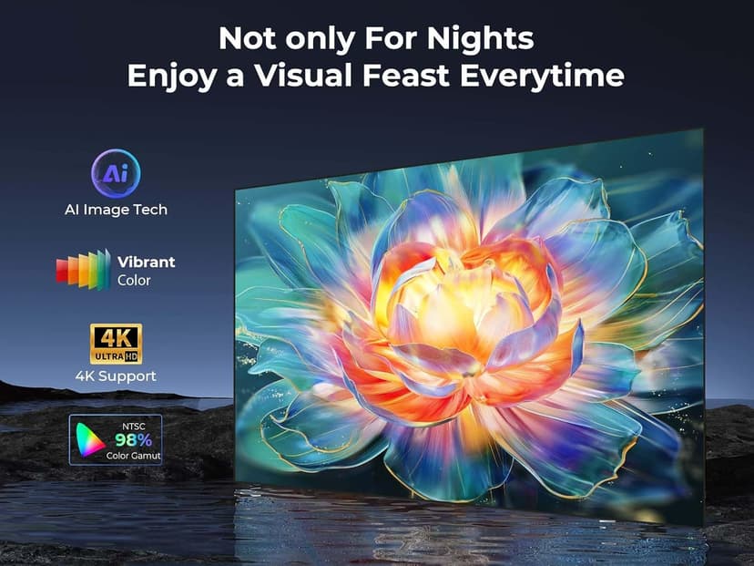 GooDee Smart 4K Projector with 5G WIFI and Bluetooth, Netflix/Amazn Prime Video Certified, Dolby Audio, 800ANSI Outdoor Projector, 400" Zoom Home Theater Projector Compatible with TV Stick,iOS,Android