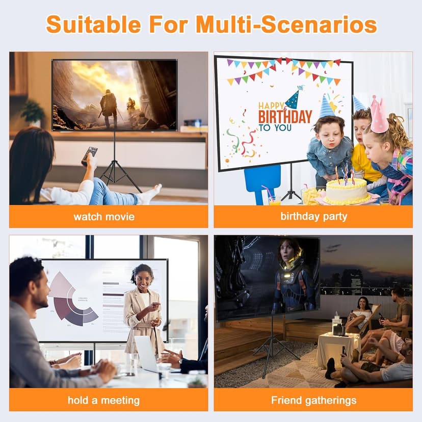 Projector Screen with Stand, 80 Inch Portable Projector Screen Outdoor Indoor, 1.2 Gain Fiberglass Projection Screen, 16:9 Outdoor Movie PVC Screen with Carrying Bag for Movie Night (White Screen)