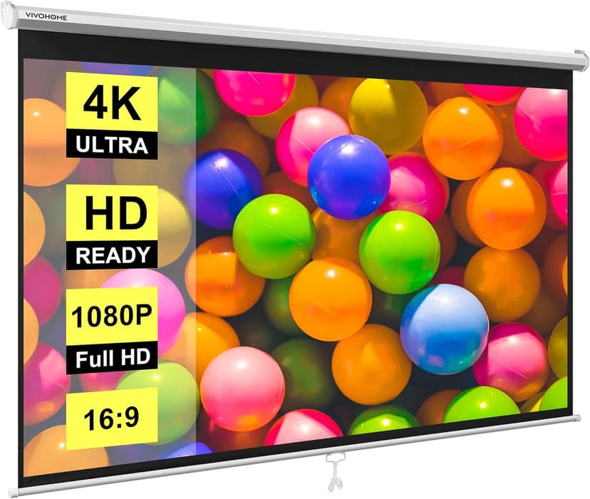 VIVOHOME Projector Screen Pull Down, 16:9 80 Inch Retractable Projection Screen, HD 4K Manual Pull Movie Screen for Home Theater, Cinema, Office (70x40 Inch White)