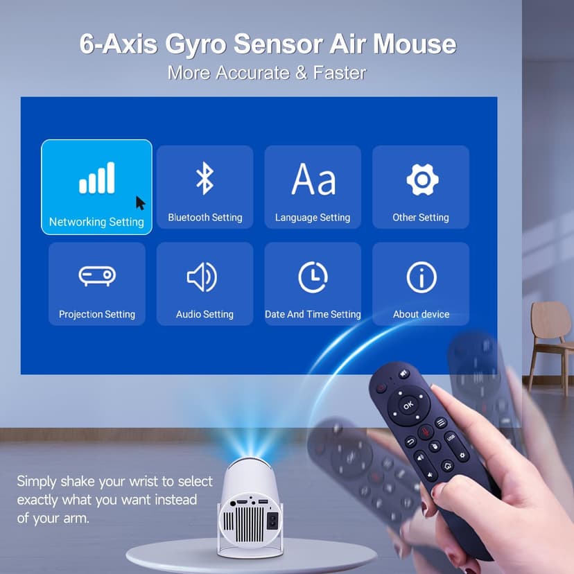 HY300PRO Mini Projector with WiFi and Bluetooth, 4K Support Smart Portable Projector Auto Keystone , Air Mouse Remote, Voice Control, 180 Degree Rotation, Home Video Proyector Android 11
