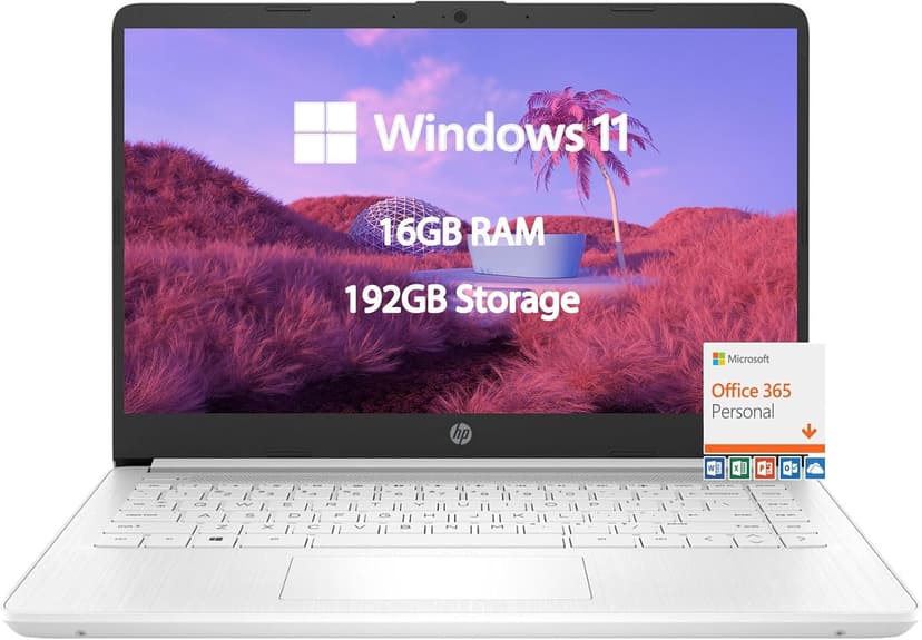 HP 14-inch Windows 11 Laptop - 16GB RAM, 192GB Storage, Quad-core Intel Celeron N4120, USB C, Long Battery Life - Student & Kids School Laptop