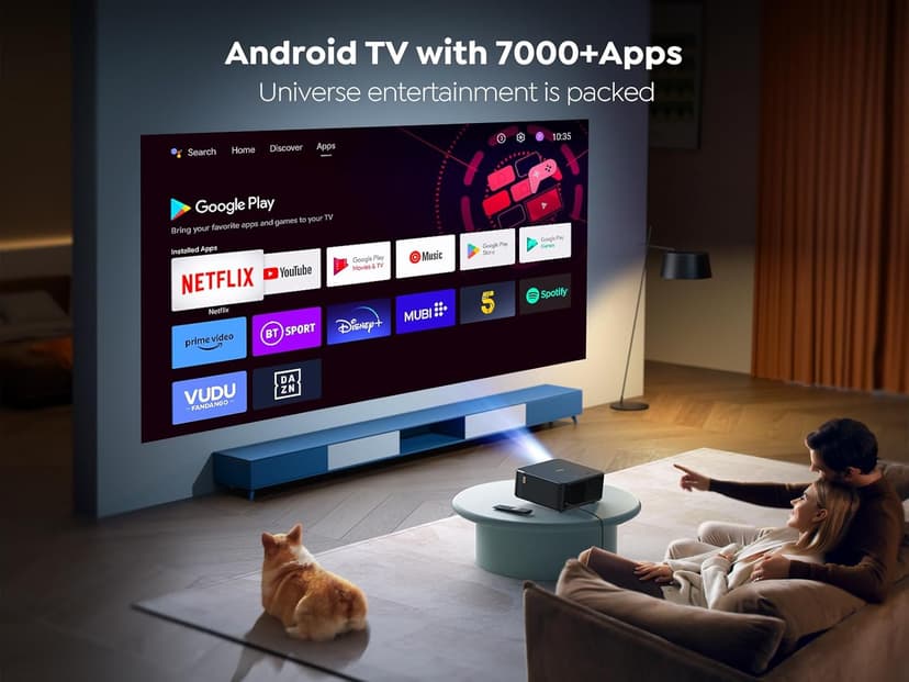 Projector 4K with Google TV, YABER K2s 1000 ANSI WiFi 6 Bluetooth Projector, Sound by JBL, Dolby Audio, Auto Focus & Keystone,Native 1080P 4K Supported Outdoor Movie Projector with Netflix 7000+ Apps
