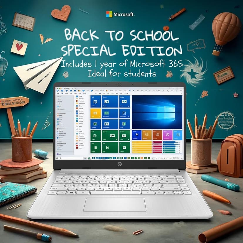 HP 14 Laptop • Back to School Limited Edition with Microsoft 365 • 4-Core Intel CPU • 8GB RAM •1600GB Storage (64GB OnBoard + 512GB P500 Portable SSD + 1TB OneDrive) • Snow White • Win 11