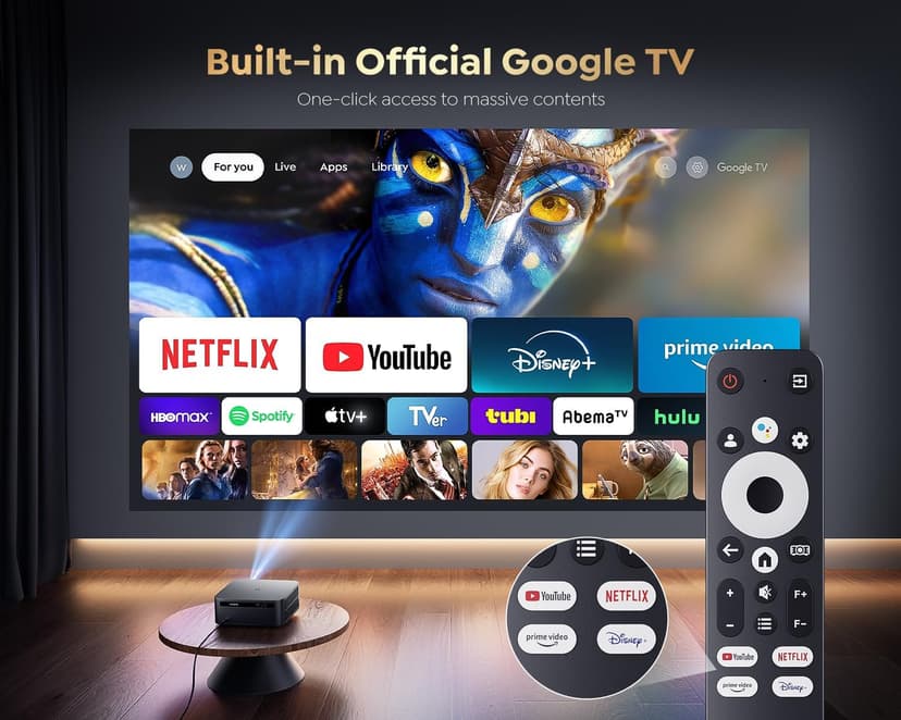 [1000 ANSI/Google TV/Voice Control]Smart Projector with WiFi 6 and Bluetooth, Netflix-Licensed 4K Support, Outdoor Movie Proyector, 1080P Home Ceiling Auto Focus Projector, PUTRIMS K12 Gray