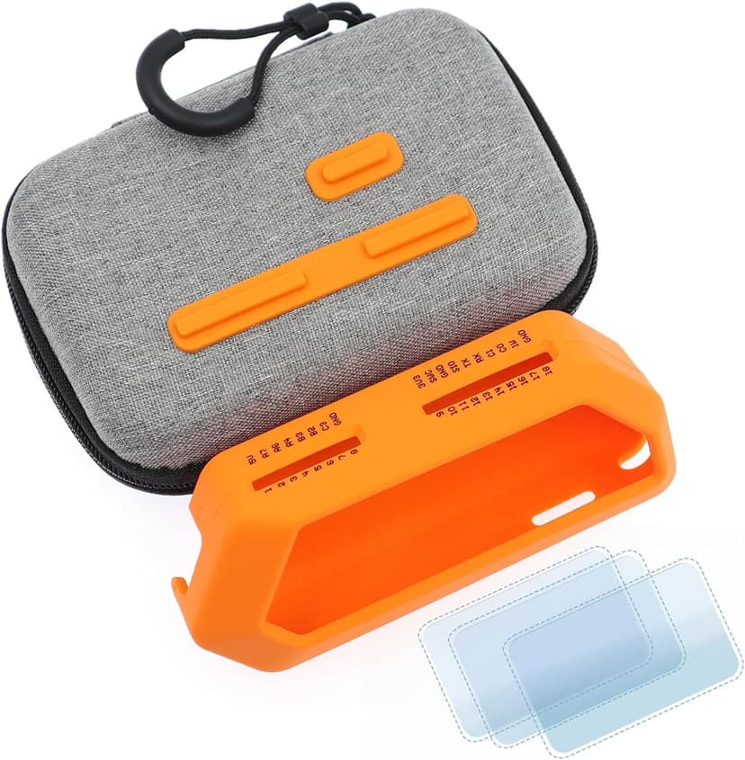 5 in 1 Protective Accessories Soft Silicone Case & EVA Carrying Case & 3 Pack of Screen Protect & SD Card Dust Plug & GPIO Dust Plug for Flipper Zero - Original Orange Set (Orange)
