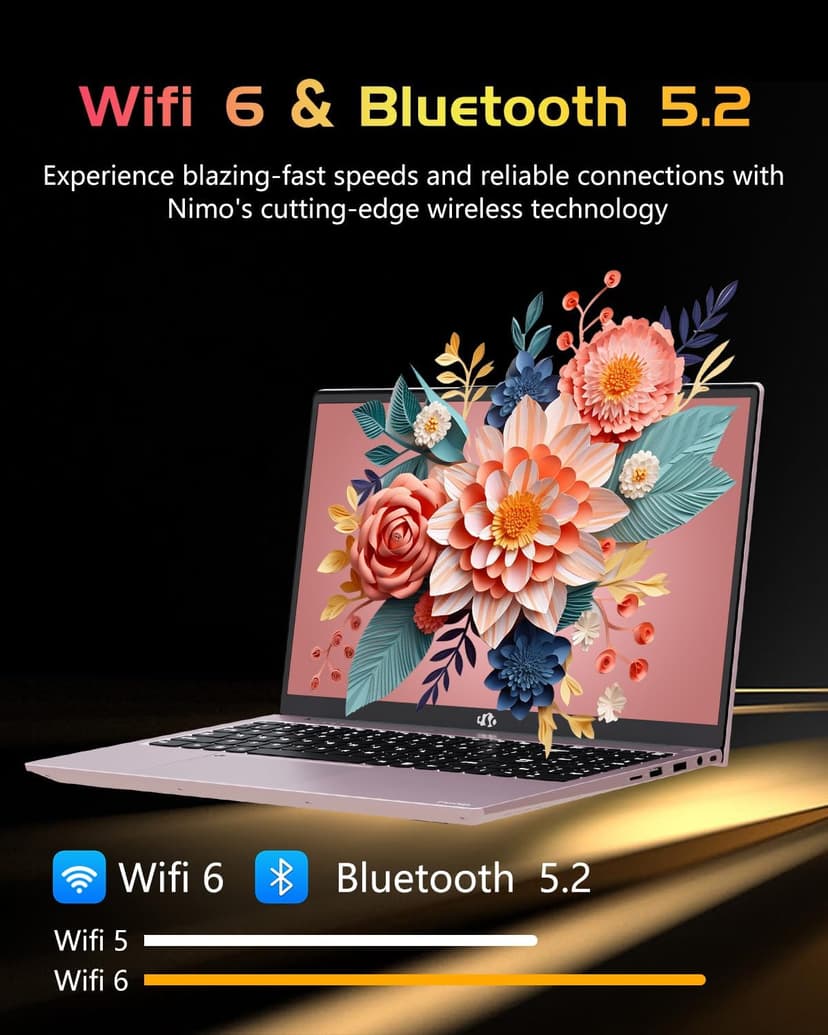 NIMO 15.6 IPS FHD-Laptop, 16GB RAM 1TB SSD Intel Pentium Quad Core N100, Computer with Backlit Keyboard Fingerprint (Beat to i3-1115G4 Up to 3.4GHz) Laptops for Student, Win 11 Rose Gold