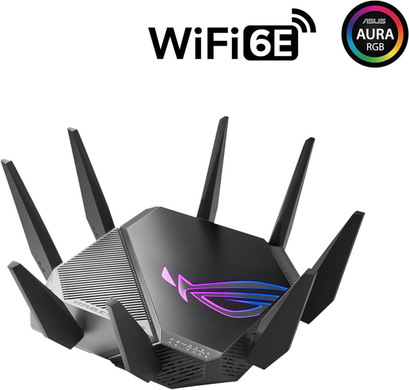 ASUS ROG Rapture GT-AXE11000 Tri-band WiFi 6E Extendable Gaming Router, 6GHz Band, 2.5G Port, Triple-level Game Acceleration, VPN Fusion, Subscription-free Network Security, AiMesh Compatible