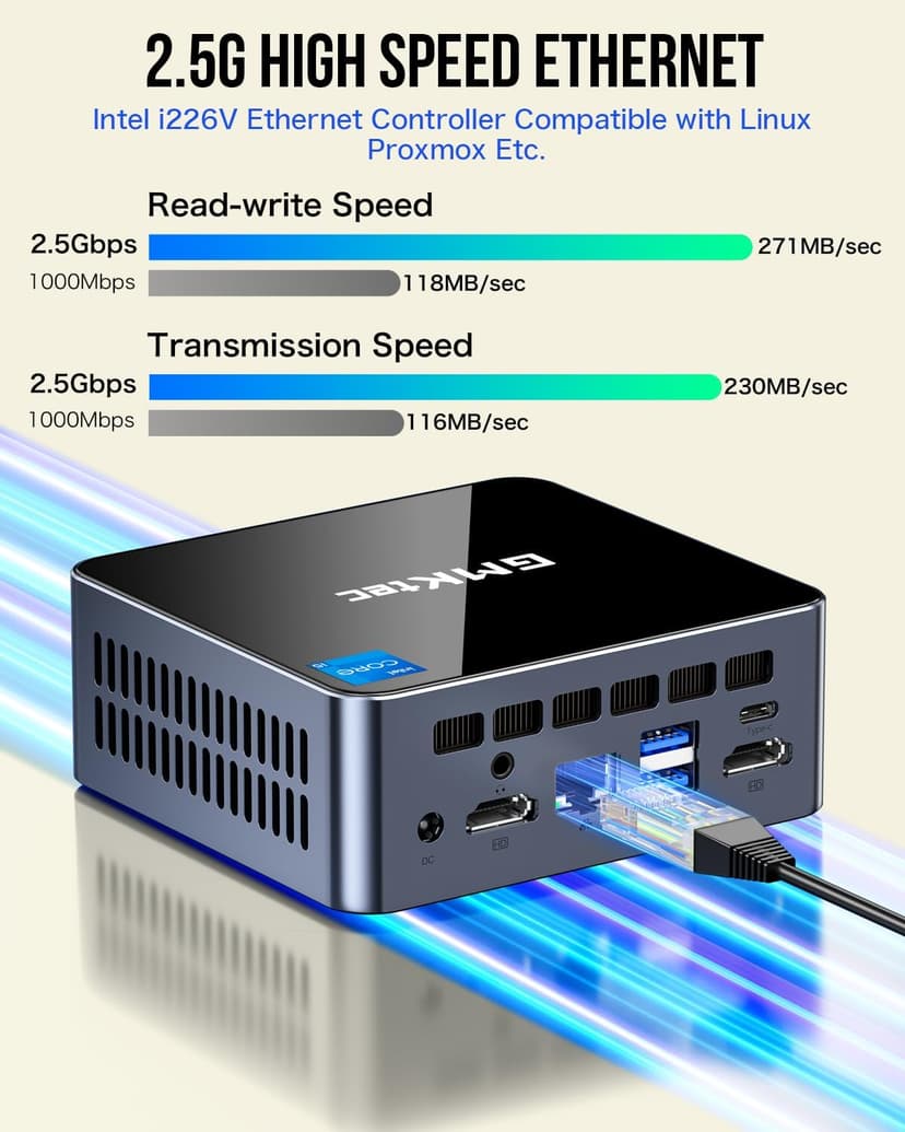 GMKtec Mini Desktop Computer, M3 Intel Core i5 12450H (8C/12T, up to 4.40GHz) Mini PC 16GB DDR4 (8GB*2) 512GB SSD, 2X HDMI 4K, 4X USB 3.2, USB-C, WiFi 6, BT 5.2, RJ45 2.5G Black