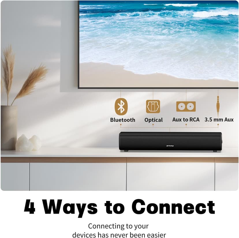Sound Bars for TV 16-inch, Cinematic Soundbar for TV with Impactful Bass, Dynamic Lights and Remote Control, Wall Mountable, Bluetooth TV Sound Bar Speakers with Bluetooth/Optical/AUX Connection