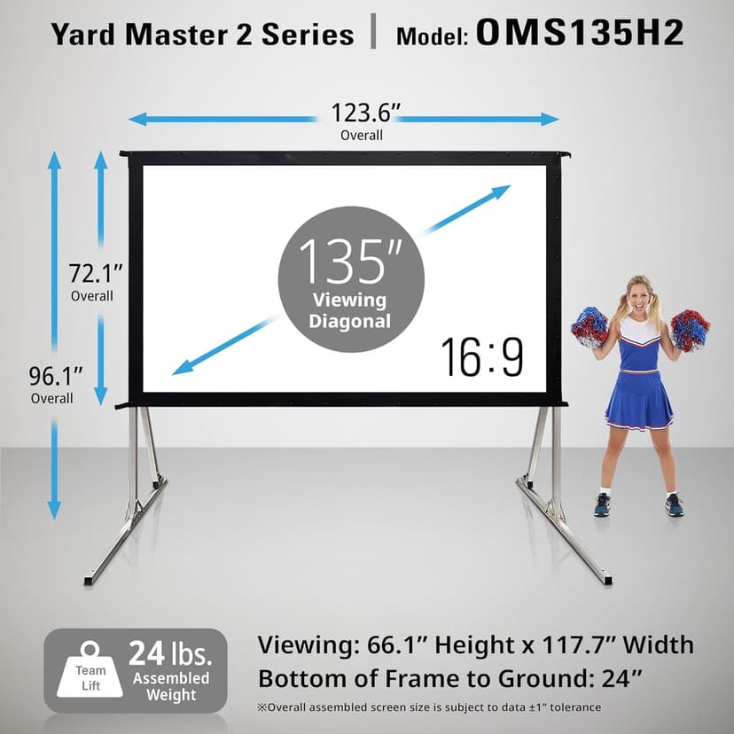 Elite Screens Yard Master 2, 135-INCH Outdoor Projector Screen with Stand 16:9, 8K 4K Ultra HD Fast Fold Portable Movie Screen Foldable Easy Snap On Cinema Theater, OMS135H2