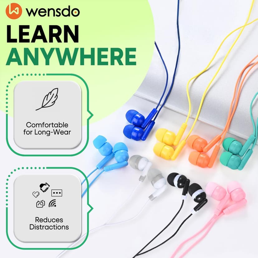 50 Pack Bulk Kids Earbuds for School Classroom Library, Student Wired Earphones with 3.5 mm Jack Multi Colored Earphones for Computer Chromebook Laptop PC (HY01,50 Mixed)