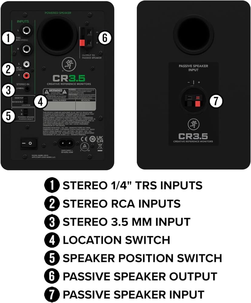 Mackie CR3.5 3.5" Creative Reference Powered Studio Monitors with Tone Knob and Location Switch — Active Speakers for Music Production, Desktop Computer, Gaming, HiFi Listening