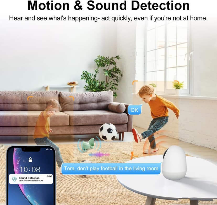 5&2.4Ghz Indoor Security Camera, 360° 3MP WiFi Cameras for Home Security, Home Security Camera, Baby/Pet Camera with Phone App, Motion/Sound Detection, Auto Tracking, 2-Way Audio, TF/Cloud Storage