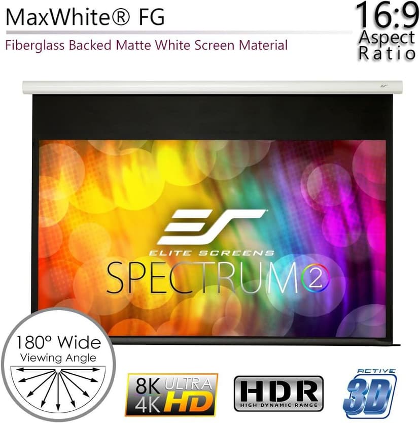 Elite Screens Spectrum2, 120-inch 16:9, 12-inch Drop, Electric Motorized Drop Down Projection Projector Screen, SPM120H-E12