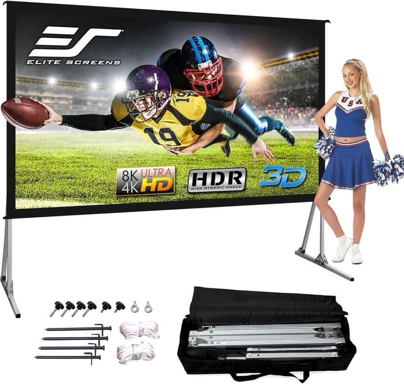 Elite Screens Yard Master 2, 135-INCH Outdoor Projector Screen with Stand 16:9, 8K 4K Ultra HD Fast Fold Portable Movie Screen Foldable Easy Snap On Cinema Theater, OMS135H2