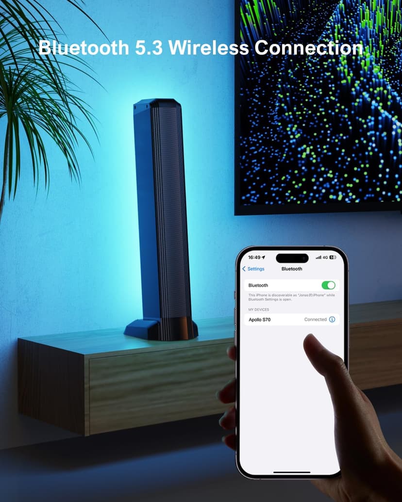 ULTIMEA 5.0ch Sound Bar for Smart TV, PC Soundbar with RGB Light, Detachable Soundbar for TV with App Control, 120W Peak Power, Bluetooth 5.3 TV Sound Bar, HDMI-ARC/Opt/AUX, Wall Mount, Apollo S70