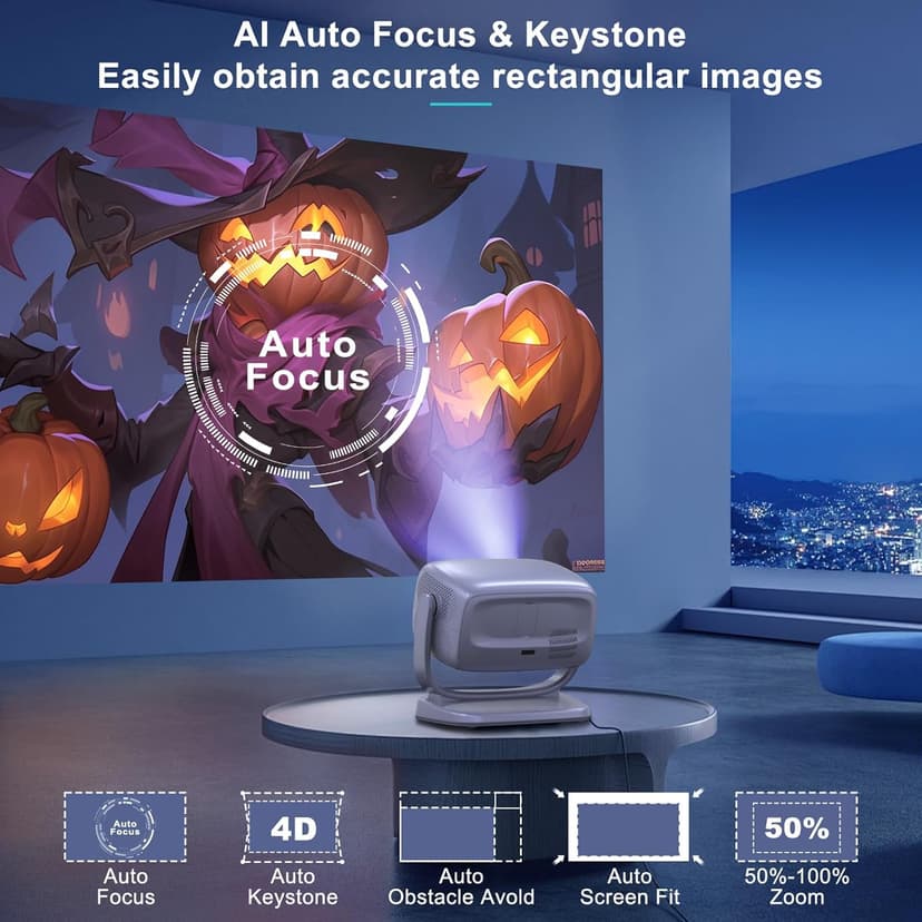 Projector with WiFi and Bluetooth Portable Outdoor: [Auto Focus&Keystone/360° Stand] Smart TV 4K Movie Projector with Apps Netflix Licensed 50%Zoom 700ANSI 3D DoIby Audio Android Home Camping Ceiling