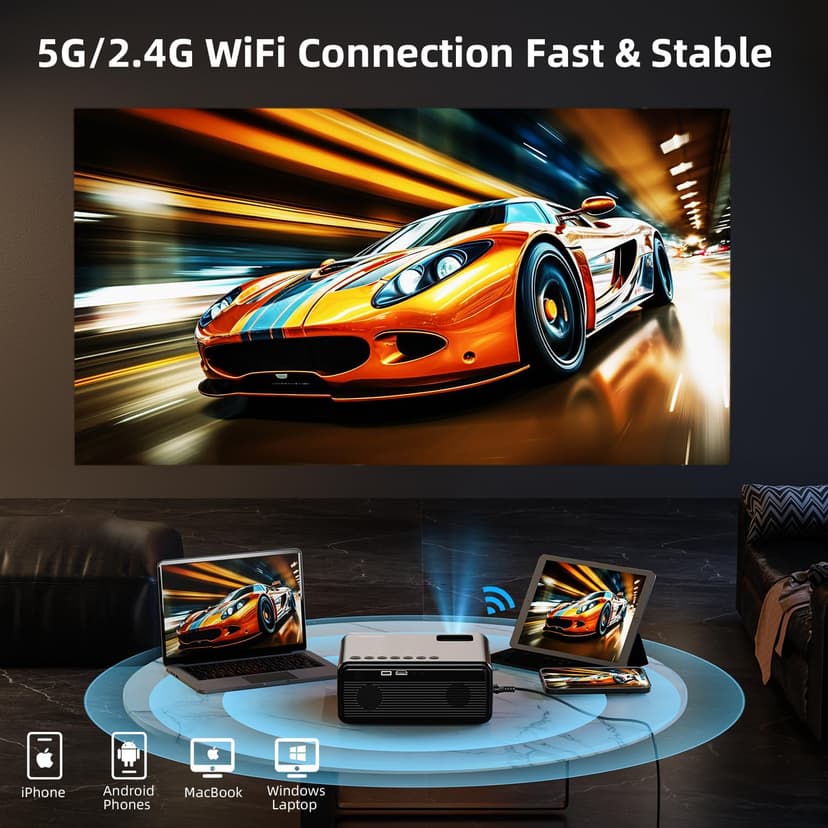 FUDONI Projector with WiFi and Bluetooth 4K Supported, Upgraded Outdoor Movie Projector Native 1080P 12000L,Portable Video Projector for Home Theater,Compatible w/HDMI/USB/iOS/Android/Windows/TV Stick
