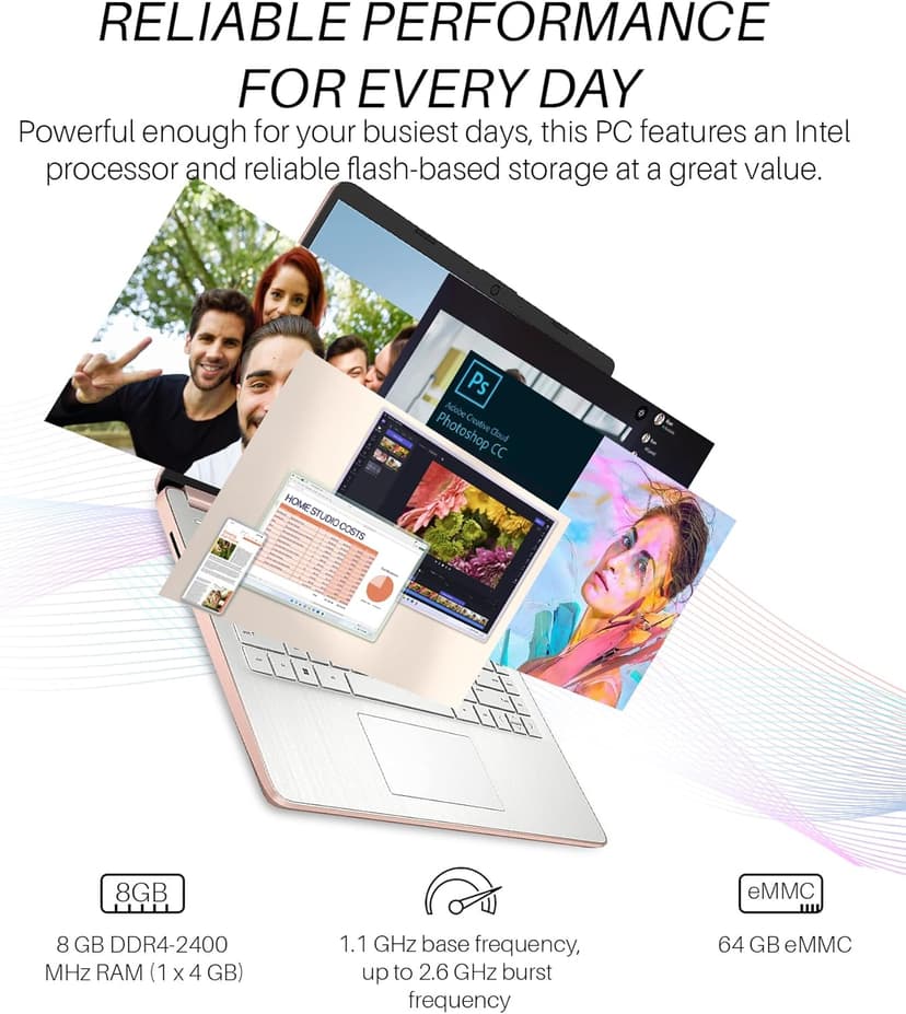 HP Stream 14 inch Laptop for Student and Business, Intel Quad-Core N4120 Processor, 8GB RAM, 320GB Storage (64GB eMMC + 256GB Card), 1-Year Office 365, Webcam, Long Battery Life, WiFi, Win 11 H in S